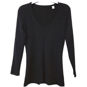 100% Cashmere V-neck Black Azure Finish Long Sleeve Women Sz XS Sweater
